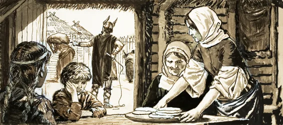 The women of Linby baking flat cake