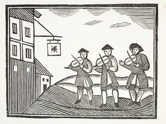 Three Fidlers in Thames Street, who played up a bride-groom in the Morning, who gave them nothing to drink (illustration)