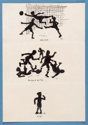 Three silhouettes of footballers