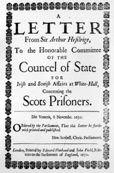 Title Page for A Letter from Sir Arthur Hesilrige Concerning the Scots Prisoners, by Sir Arthur Hesilrige, published 1650