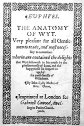 Title page to Euphues, or the Anatomy of Wit by John Lyly, published in 1578