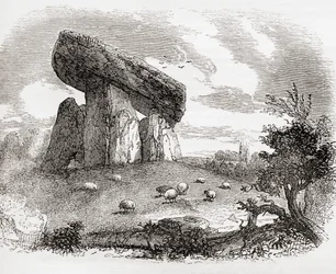 Trethevy Quoit, a megalithic tomb in Cornwall, England, from Old England: A Pictorial Museum, pub. 1847
