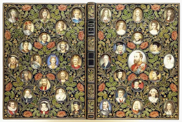 Upper and lower covers with 39 miniature portraits