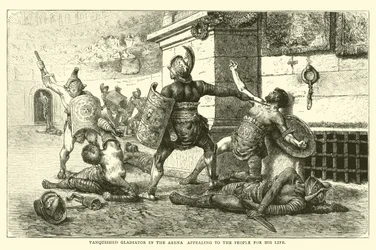 Vanquished Gladiator in the arena appealing to the people for his life
