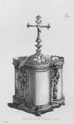 Chrismatory in silver parcel-gilt, German, date about 1490 (engraving)