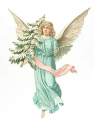 Victorian Scrap Relief of an Angel Holding a Fir Tree, c.1880