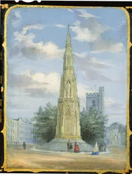 Victorian Sewing Cabinet Panel Decorated with a Scene of the Martyrs Memorial, Oxford