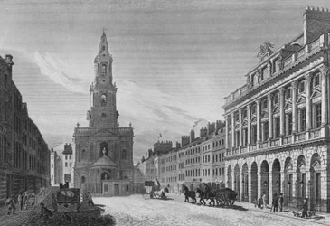 View in the Strand, Including the North Front of Somerset House, and the Church of St Mary-Le-Strand, Westminster
