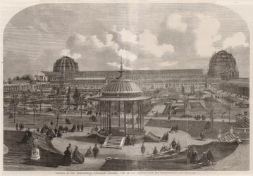 View of the International Exhibition Building from the Horticultural Gardens