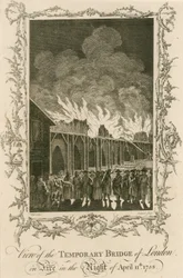 View of the Temporary Bridge of London on Fire in the Night of 11 April 1758