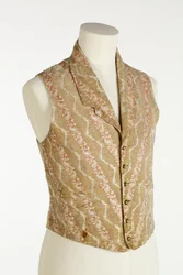 Waistcoat in Cream, Beige and Orange with Woven Velvet and Brocade, c.1850