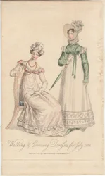 Walking and Evening Dresses for July 1818, published by Dean & Munday