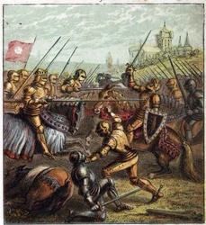 War of the Two Roses (1455-1485); Battle of Tewkesbury (4 May 1471). Illustration of the English Civil War Born by the Division of the Successors of King Edward III (1327-1377) into Two Branches. Battle of Tewkesbury: The Last Battle in the War of the Rose