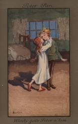 Wendy giving Peter Pan a kiss