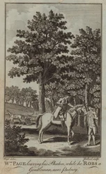 William Page leaving his Phoeton while he robs a gentleman near Putney