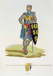 William de Longuespee, 3rd Earl of Salisbury (d.1226) 1224, engraved by W. Maddocks, from Ancient Armour by Samuel Rush Meyrick, 1824