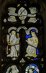 Tree of Jesse Figures: Descending Gifts of the Spirit into the Nativity with the Virgin Mary and Joseph with Donkey