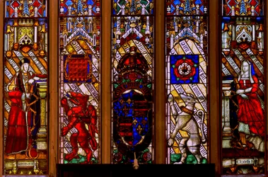 Arms of Henry VII and Elizabeth of York with Supporters