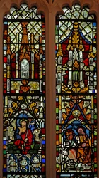 Window depicting the Resurrection; the Coronation of the Virgin