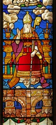 Window 2 depicting St Nicholas: a transformed figure of God the Father originally at the top of a Tree of Jesse still at St Georges Hanover Square