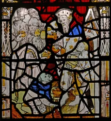 Window N4 depicting the Works of Mercy: giving drink to the thirsty