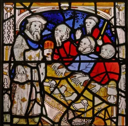 Window N4 depicting the Works of Mercy: visiting prisoners