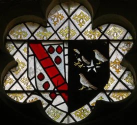 Window depicting arms of Fitz-Ellis and Fawkener