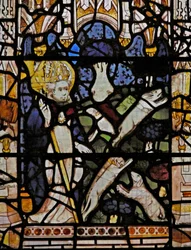 Window depicting St Martin rescues a hare
