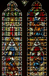 Window Ww depicting the Nativity; also the Virgin at the Coronation of the Virgin