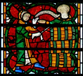 Window depicting a wine merchant