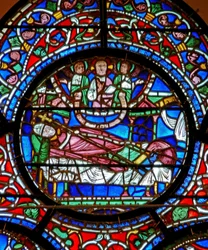 Window depicting St. Dunstan dreaming that he is to spend the day in heaven