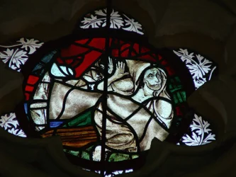 Window depicting a Soul rising at the Last Judgement