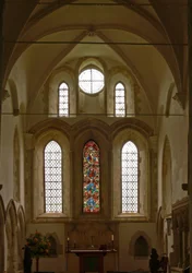 Window depicting a view of the east end of the choir with the Tree of Jesse window