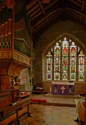 Window depicting a view of the east end of the church