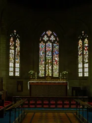 Window depicting a view of the east end of the church