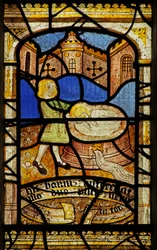 Window 5 depicting St Neot - the fish are returned to the well