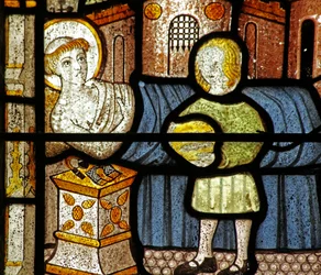 Window 5 depicting St Neot receives the two fish
