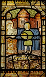 Window 5 depicting St Neot receives the two fish