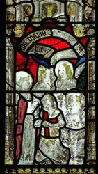 Window 6 depicting St. George: the Virgin Mary arms him