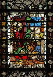 Window W58 depicting a scene from the story of St Thomas Becket - a disembarkation scene