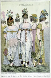 Wonderful: Parisian women in their winter dresses for 1800, English cartoon