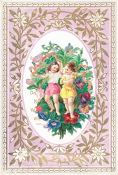 Young Girl and Boy with flowers and ribbons