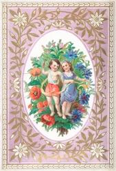 Young Girl and Boy with flowers and ribbons