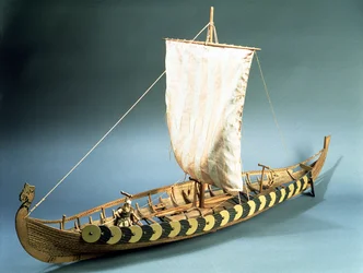 Rigged model of a Viking ship found at Gokstad, Norway in 1880