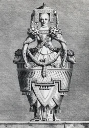 Anthropomorphic vase, Greek bride, engraving from Mascarade la Grecque, Suite des Vases and Cheminees, Parma