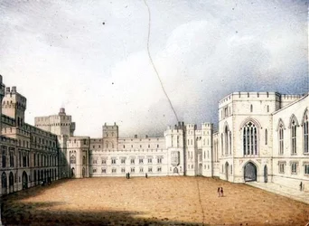 Worcester plaque depicting the Quadrangle, Windsor Castle, one of a pair, c.1830-40