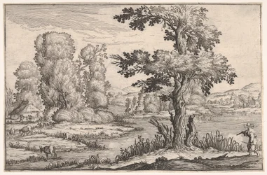 Landscape with Goats Grazing Near a River and a Figure in the Right Foreground, 1638