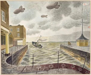 Barrage Balloons Outside a British Port