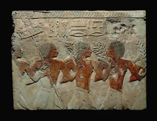 A Group of Soldiers with Standards, Palm Branches, Boomerangs, and Axes