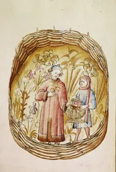 A Pharmacist and His Assistant Collect Herbs and Roots in a Herb-Garden, c.1380-1400